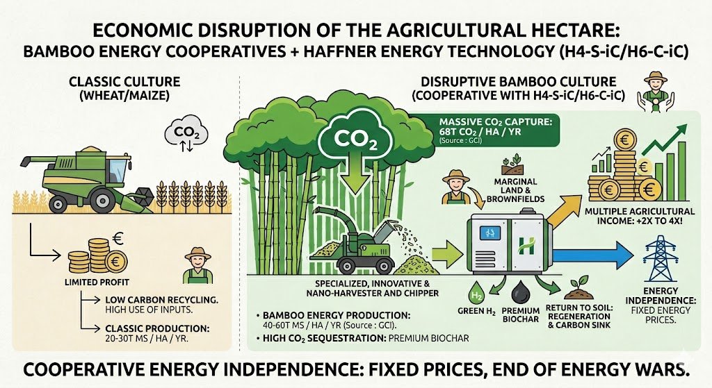 Haffner Energy — Modules transform biomass into synthesis gas and biochar, convertible into green fuels. Growing bamboo on marginal land can complement this model by generating revenue and sequestering additional carbon.