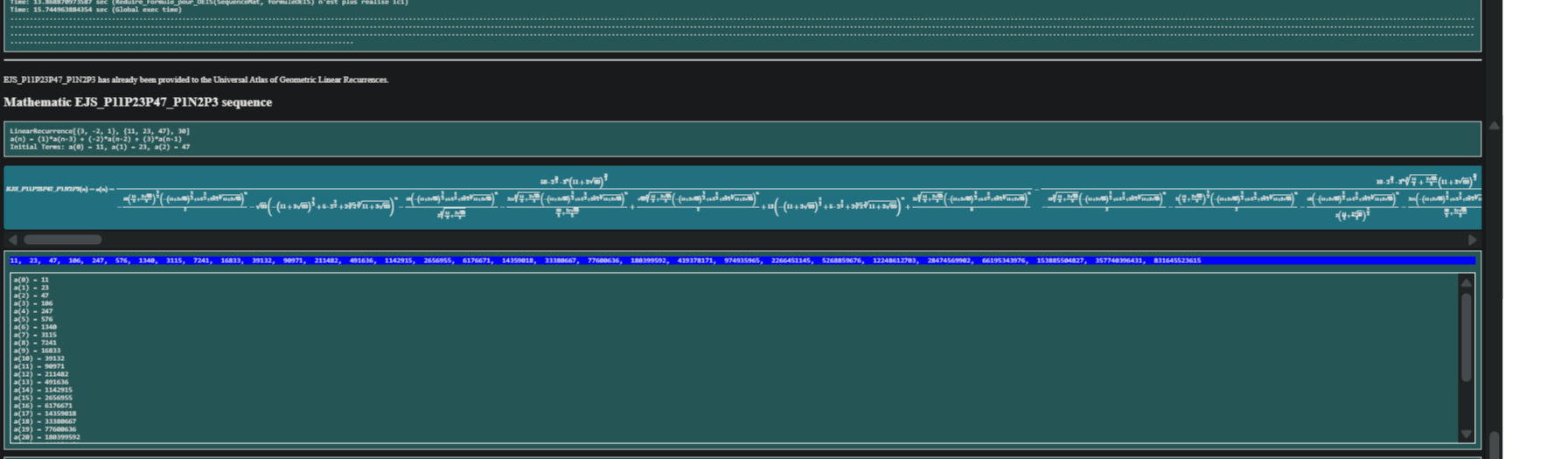 symbolics linear recurrences - exact calcul example from the web