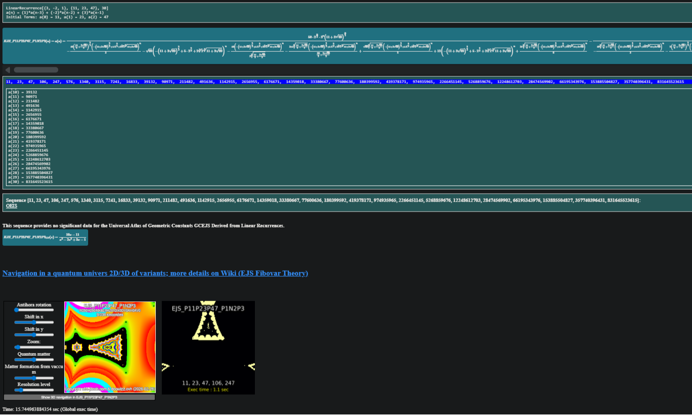 symbolics linear recurrences - exact calcul example with graphics from the web